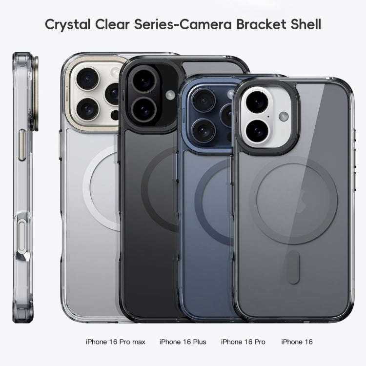 For iPhone 16 Plus Mirror Crystal Clear Lens Holder MagSafe Magnetic Phone Case(Transparent Black) - free shipping - PMC Jewellery - Order now!
