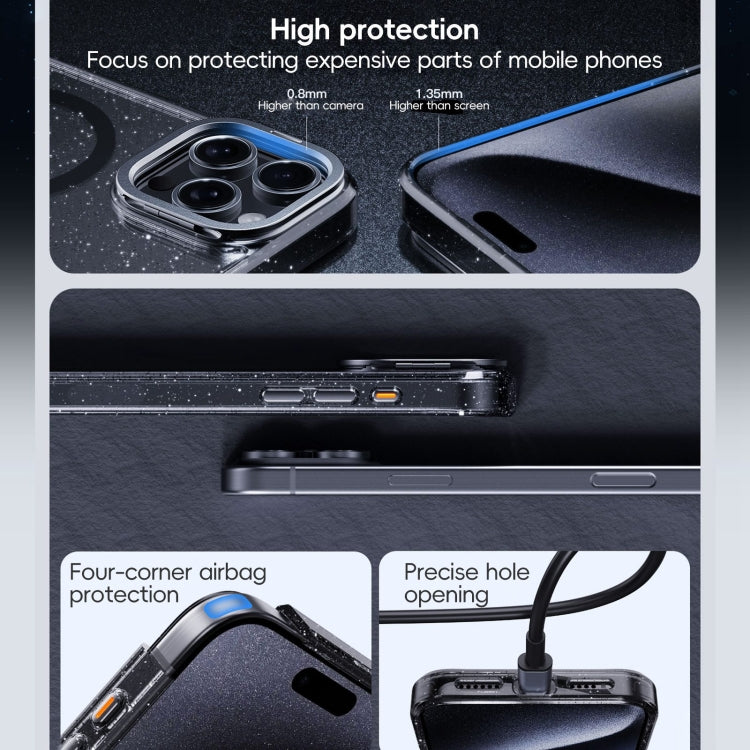 For iPhone 16 Plus Glitter Powder Lens Holder MagSafe Magnetic Phone Case(Transparent) - free shipping - PMC Jewellery - Order now!