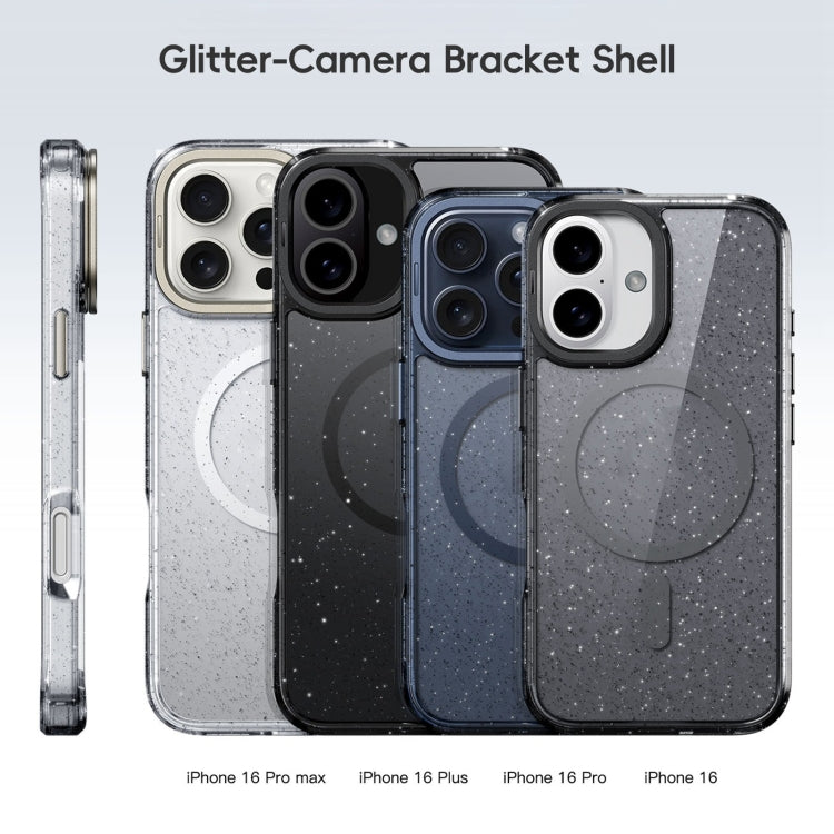 For iPhone 16 Plus Glitter Powder Lens Holder MagSafe Magnetic Phone Case(Transparent) - free shipping - PMC Jewellery - Order now!