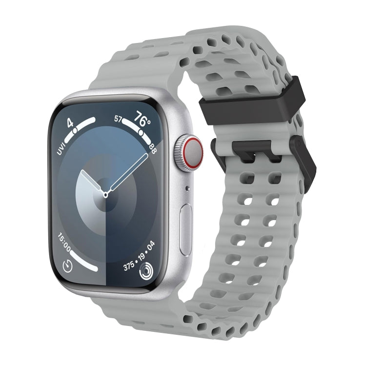For Apple Watch Series 7 45mm Ocean Dual-Row Hole Silicone Watch Band(Cloudy Gray) - free shipping - PMc TechLife - Order now!