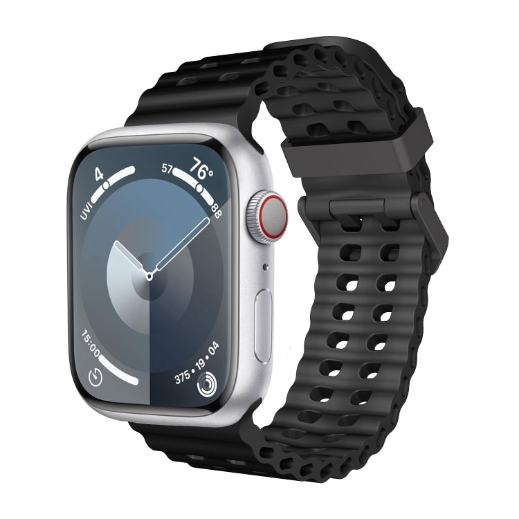 For Apple Watch Series 4 44mm Ocean Dual-Row Hole Silicone Watch Band(Black) - free shipping - PMc TechLife - Order now!