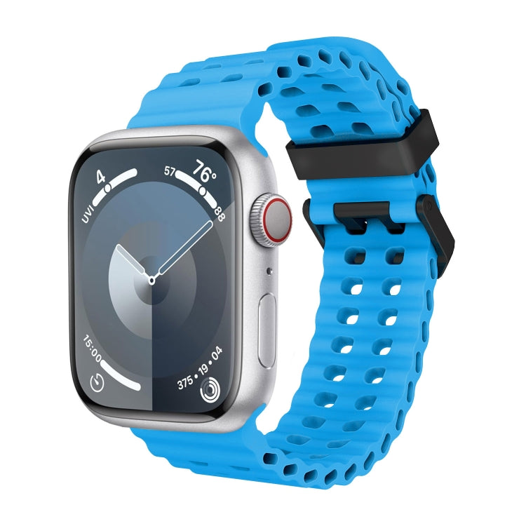 For Apple Watch Series 4 44mm Ocean Dual-Row Hole Silicone Watch Band(Blue) - free shipping - PMc TechLife - Order now!