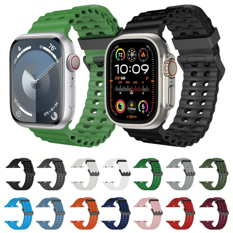 For Apple Watch SE 44mm Ocean Dual-Row Hole Silicone Watch Band(Black) - free shipping - PMc TechLife - Order now!