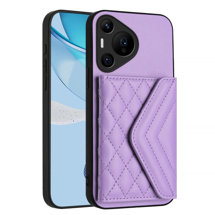 For Huawei Pura 70 Pro / 70 Pro+ Rhombic Texture Card Bag RFID Phone Case with Long Lanyard(Light Purple) - Huawei Cases by PMC Jewellery | Online Shopping South Africa | PMC Jewellery | Buy Now Pay Later Mobicred