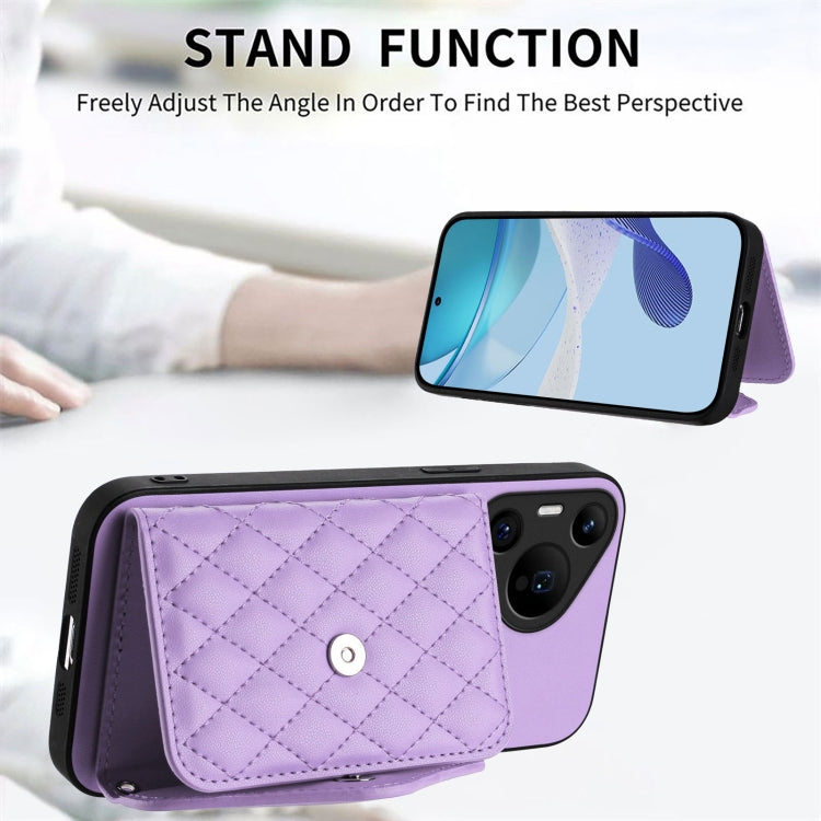 For Huawei Pura 70 Pro / 70 Pro+ Rhombic Texture Card Bag RFID Phone Case with Long Lanyard(Light Purple) - Huawei Cases by PMC Jewellery | Online Shopping South Africa | PMC Jewellery | Buy Now Pay Later Mobicred