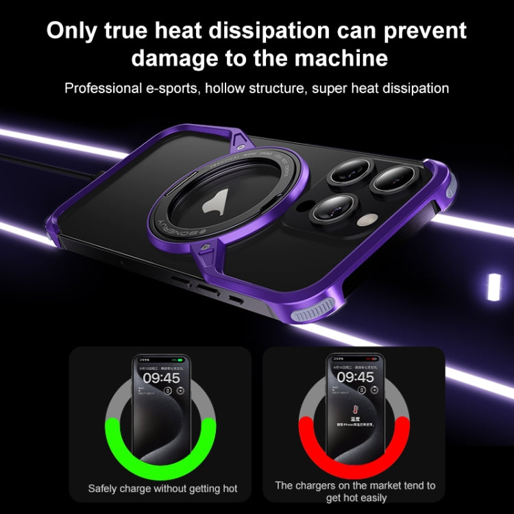 For iPhone 16 Frameless Rotation Holder Magsafe Metal Phone Case(Dark Purple) - free shipping - PMC Jewellery - Order now!
