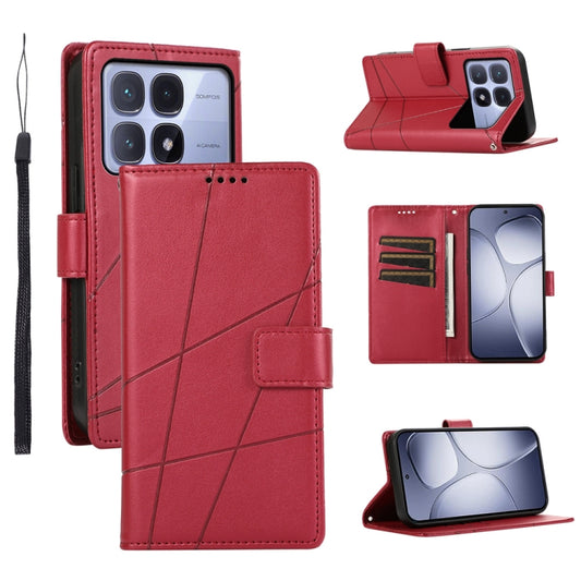 For Redmi K70 Ultra PU Genuine Leather Texture Embossed Line Phone Case(Red) - Xiaomi Cases by PMC Jewellery | Online Shopping South Africa | PMC Jewellery | Buy Now Pay Later Mobicred