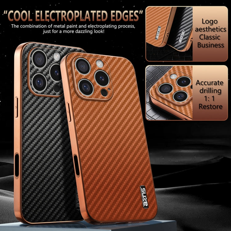 For iPhone 16 Pro AZNS Electroplated Edge Carbon Fiber Texture Phone Case(Black) - free shipping - PMC Jewellery - Order now!