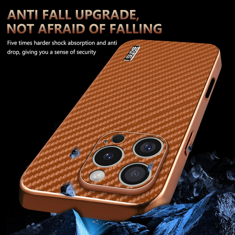 For iPhone 16 Pro AZNS Electroplated Edge Carbon Fiber Texture Phone Case(Black) - free shipping - PMC Jewellery - Order now!