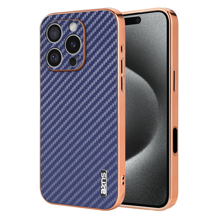 For iPhone 16 Pro AZNS Electroplated Edge Carbon Fiber Texture Phone Case(Blue) - iPhone 16 Pro Cases by AZNS | Online Shopping South Africa | PMC Jewellery | Buy Now Pay Later Mobicred