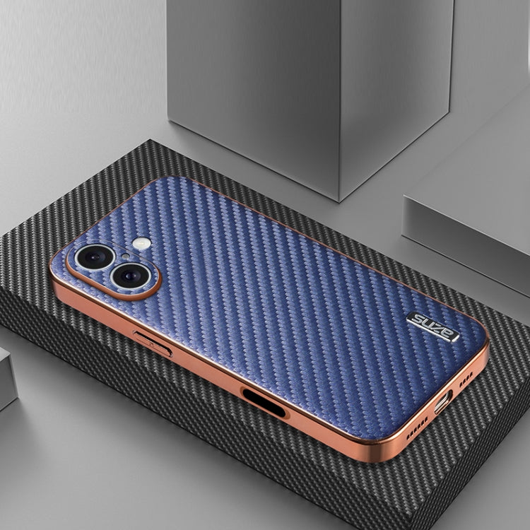 For iPhone 16 Plus AZNS Electroplated Edge Carbon Fiber Texture Phone Case(Blue) - free shipping - PMC Jewellery - Order now!