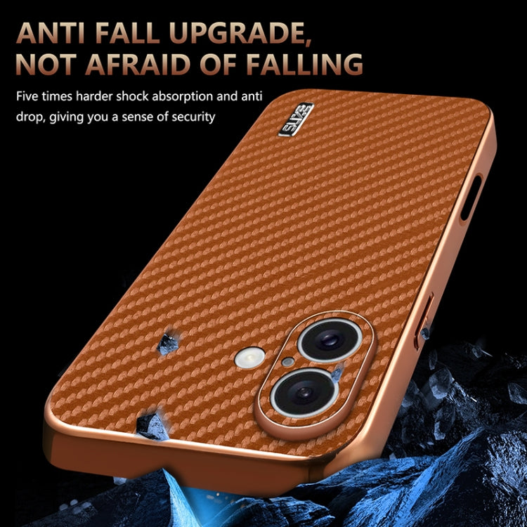 For iPhone 16 Plus AZNS Electroplated Edge Carbon Fiber Texture Phone Case(Blue) - free shipping - PMC Jewellery - Order now!