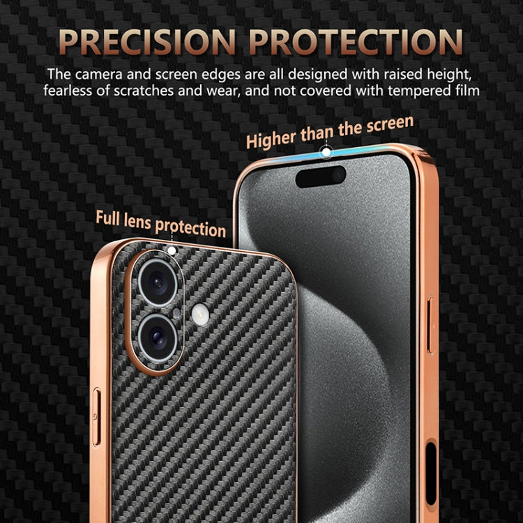 For iPhone 16 Plus AZNS Electroplated Edge Carbon Fiber Texture Phone Case(Blue) - free shipping - PMC Jewellery - Order now!
