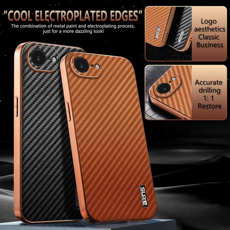 For iPhone 16e AZNS Electroplated Edge Carbon Fiber Texture Phone Case(Black) - free shipping - PMc TechLife - Order now!