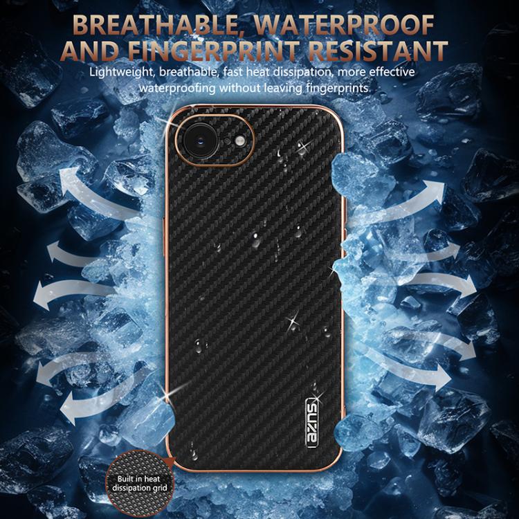 For iPhone 16e AZNS Electroplated Edge Carbon Fiber Texture Phone Case(Brown) - free shipping - PMc TechLife - Order now!