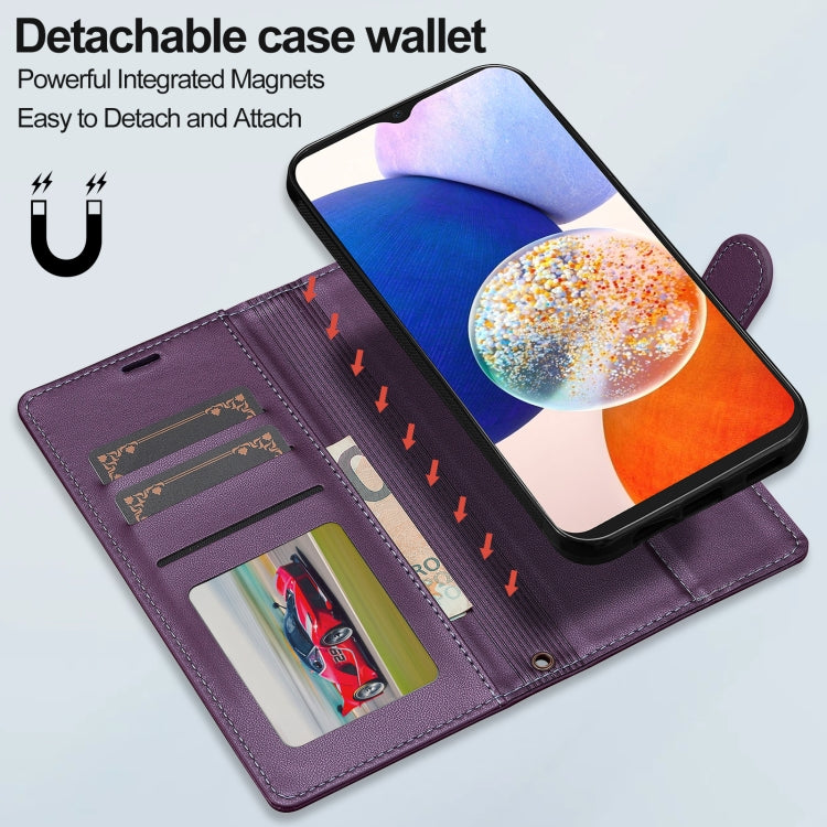 For Samsung Galaxy A14 4G / A14 5G LC.IMEEKE L2 Series Detachable Magsafe PU Phone Case with Lanyard(Purple) - Galaxy Phone Cases by LC.IMEEKE | Online Shopping South Africa | PMC Jewellery | Buy Now Pay Later Mobicred