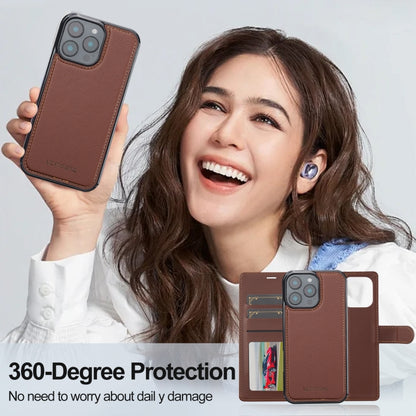 For iPhone 16 Pro Max LC.IMEEKE L2 Series Detachable Magsafe PU Phone Case with Lanyard(Brown) - iPhone 16 Pro Max Cases by LC.IMEEKE | Online Shopping South Africa | PMC Jewellery | Buy Now Pay Later Mobicred