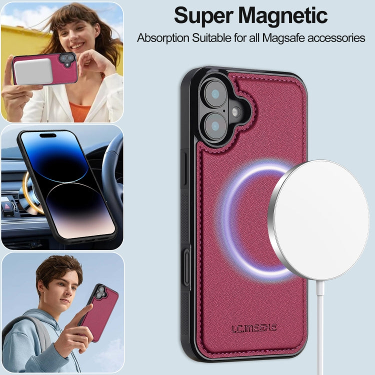 For iPhone 16 Plus LC.IMEEKE L2 Series Detachable Magsafe PU Phone Case with Lanyard(Red) - free shipping - PMC Jewellery - Order now!