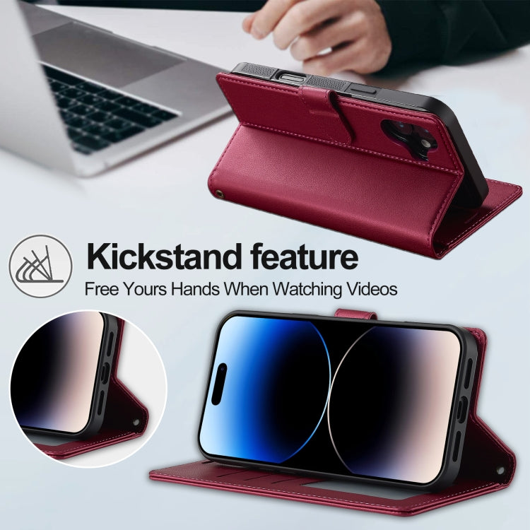 For iPhone 16 Plus LC.IMEEKE L2 Series Detachable Magsafe PU Phone Case with Lanyard(Red) - free shipping - PMC Jewellery - Order now!
