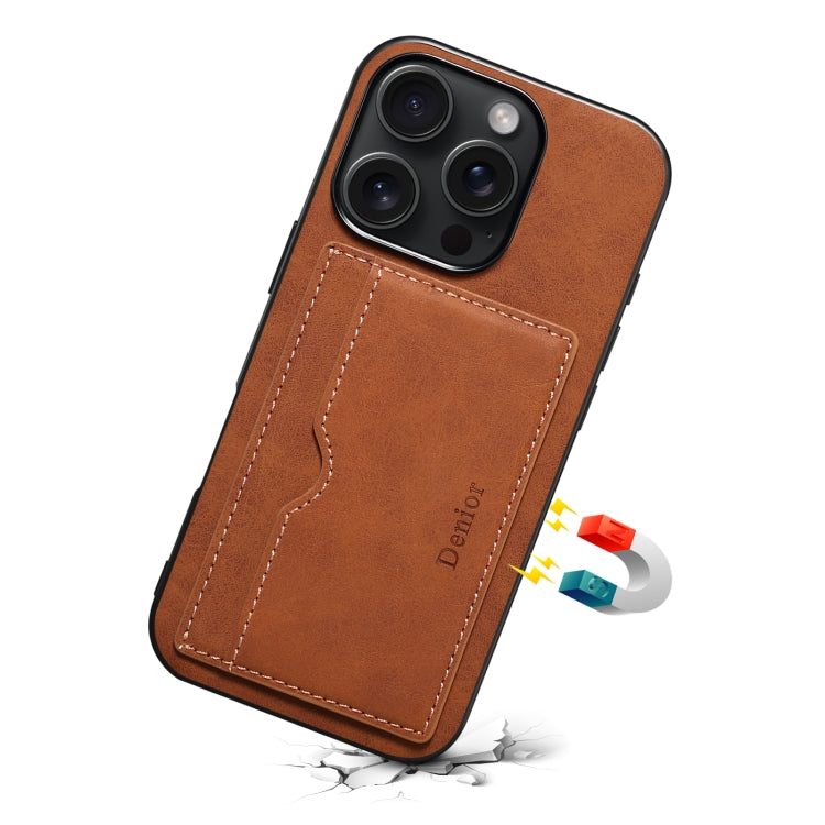 For iPhone 16 Pro Max Denior D08 PU Single Card Slot Holder Phone Case(Brown) - iPhone 16 Pro Max Cases by Denior | Online Shopping South Africa | PMC Jewellery | Buy Now Pay Later Mobicred