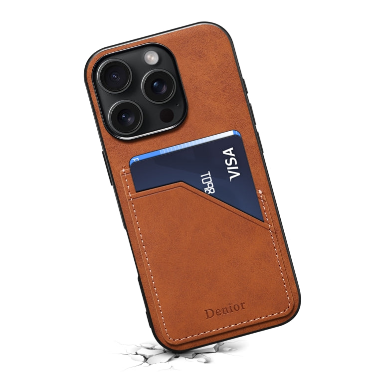 For iPhone 16 Pro Denior D09 PU Dual Card Slot Back Cover Phone Case(Brown) - iPhone 16 Pro Cases by Denior | Online Shopping South Africa | PMC Jewellery | Buy Now Pay Later Mobicred