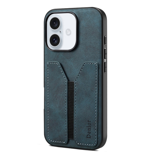 For iPhone 16 Plus Denior D07 DV Elastic Card Slot PU Back Cover Phone Case(Blue) - iPhone 16 Plus Cases by Denior | Online Shopping South Africa | PMC Jewellery | Buy Now Pay Later Mobicred