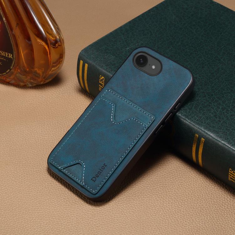 For iPhone 16e Denior D06 PU Back Cover Card Slot Holder Phone Case(Blue) - iPhone 16e Cases by Denior | Online Shopping South Africa | PMC TechLife | Buy Now Pay Later Mobicred