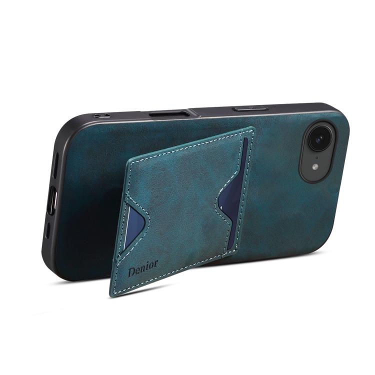 For iPhone 16e Denior D06 PU Back Cover Card Slot Holder Phone Case(Blue) - iPhone 16e Cases by Denior | Online Shopping South Africa | PMC TechLife | Buy Now Pay Later Mobicred
