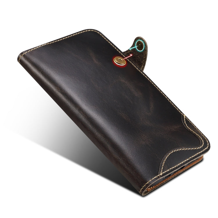 For iPhone 16 Denior B01 Oil Wax Cowhide Magnetic Button Genuine Leather Case(Black) - free shipping - PMC Jewellery - Order now!