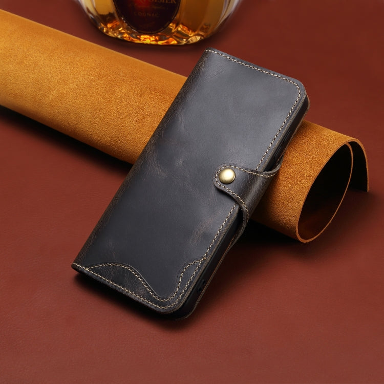 For iPhone 16 Pro Max Denior B01 Oil Wax Cowhide Magnetic Button Genuine Leather Case(Black) - free shipping - PMC Jewellery - Order now!