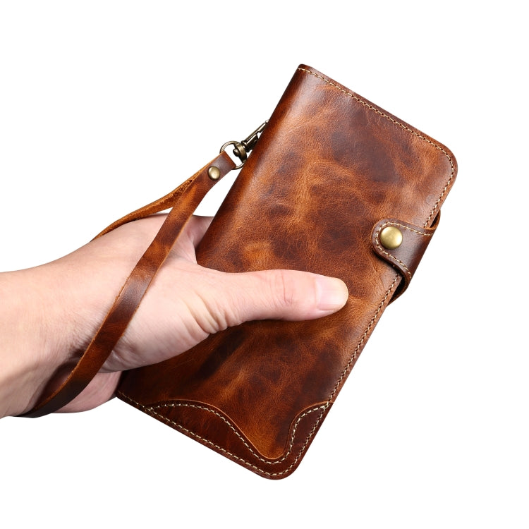 For iPhone 16 Denior B01 Oil Wax Cowhide Magnetic Button Genuine Leather Case(Black) - free shipping - PMC Jewellery - Order now!