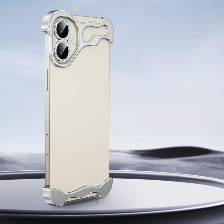 For iPhone 16 Plus Frameless Metal Corner Pad Phone Case with Lens Film(Silver) - free shipping - PMC Jewellery - Order now!