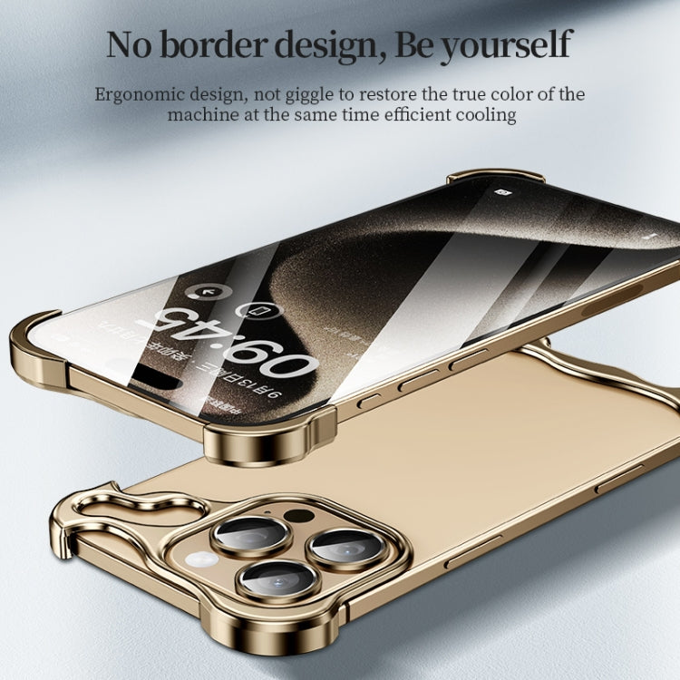 For iPhone 16 Plus Frameless Metal Corner Pad Phone Case with Lens Film(Gold) - free shipping - PMC Jewellery - Order now!