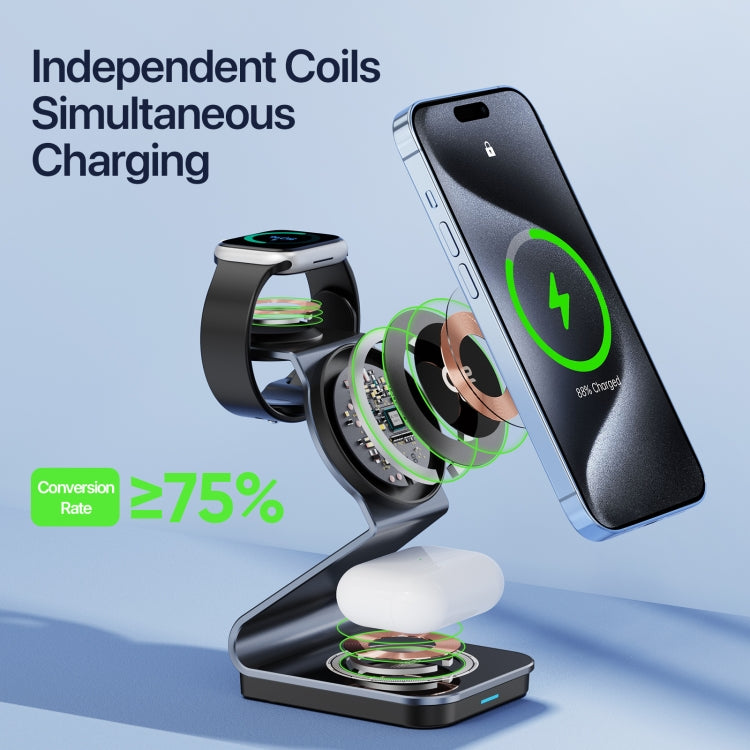 DUZZONA W21 Qi2 15W 3 in 1 Magnetic Wireless Charger Stand(Black) - Wireless Charger by DUZZONA | Online Shopping South Africa | PMC Jewellery | Buy Now Pay Later Mobicred