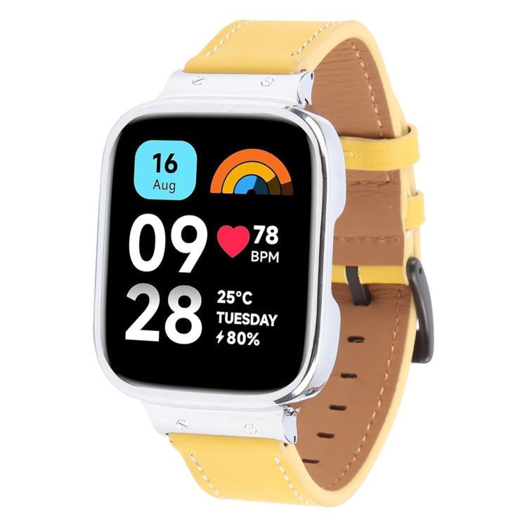 For Redmi Watch 3 Lite Metal Frame Integrated Leather Watch Band(Yellow) - Watch Bands by PMc TechLife | Online Shopping South Africa | PMc TechLife | Buy Now Pay Later Mobicred
