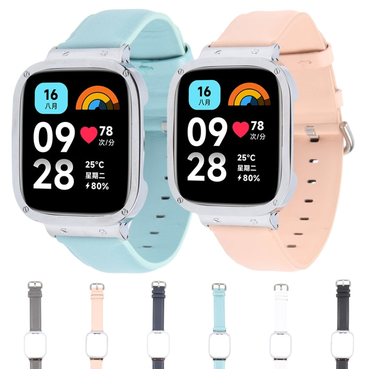 For Redmi Watch 3 Lite Metal Frame Integrated Genuine Leather Watch Band(Sky Blue) - free shipping - PMc TechLife - Order now!