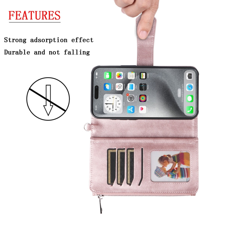 For iPhone 16 Pro Max Solid Color 2 in 1 Zipper Shockproof Phone Case(Rose Gold) - iPhone 16 Pro Max Cases by PMC Jewellery | Online Shopping South Africa | PMC Jewellery | Buy Now Pay Later Mobicred