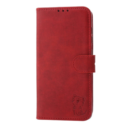 For Samsung Galaxy S25 5G Embossed Happy Cat Pattern Flip Leather Phone Case(Red) - Galaxy S25 5G Cases by PMC Jewellery | Online Shopping South Africa | PMC Jewellery | Buy Now Pay Later Mobicred