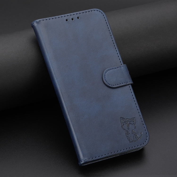 For Samsung Galaxy S25+ 5G Embossed Happy Cat Pattern Flip Leather Phone Case(Blue) - Galaxy S25+ 5G Cases by PMC Jewellery | Online Shopping South Africa | PMC Jewellery | Buy Now Pay Later Mobicred