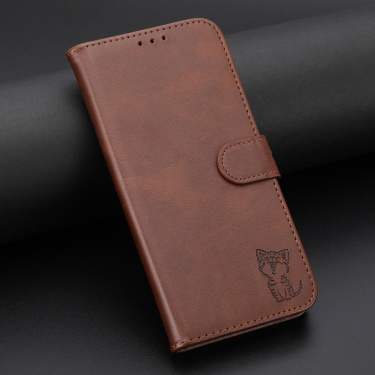 For Samsung Galaxy S25+ 5G Embossed Happy Cat Pattern Flip Leather Phone Case(Brown) - Galaxy S25+ 5G Cases by PMC Jewellery | Online Shopping South Africa | PMC Jewellery | Buy Now Pay Later Mobicred