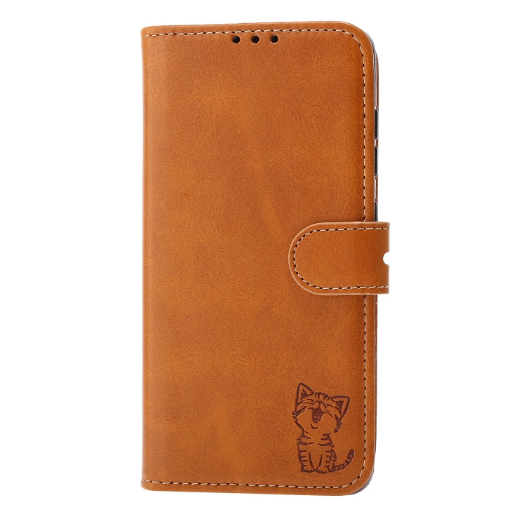 For Samsung Galaxy S25+ 5G Embossed Happy Cat Pattern Flip Leather Phone Case(Yellow) - Galaxy S25+ 5G Cases by PMC Jewellery | Online Shopping South Africa | PMC Jewellery | Buy Now Pay Later Mobicred