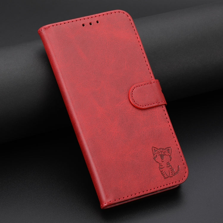 For Samsung Galaxy S25 Ultra 5G Embossed Happy Cat Pattern Flip Leather Phone Case(Red) - Galaxy S25 Ultra 5G Cases by PMC Jewellery | Online Shopping South Africa | PMC Jewellery | Buy Now Pay Later Mobicred