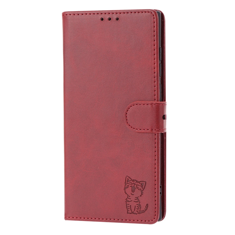 For Samsung Galaxy S25 Ultra 5G Embossed Happy Cat Pattern Flip Leather Phone Case(Red) - Galaxy S25 Ultra 5G Cases by PMC Jewellery | Online Shopping South Africa | PMC Jewellery | Buy Now Pay Later Mobicred