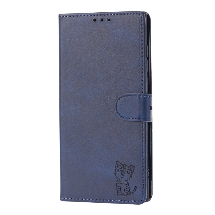 For Samsung Galaxy S25 Ultra 5G Embossed Happy Cat Pattern Flip Leather Phone Case(Blue) - Galaxy S25 Ultra 5G Cases by PMC Jewellery | Online Shopping South Africa | PMC Jewellery | Buy Now Pay Later Mobicred