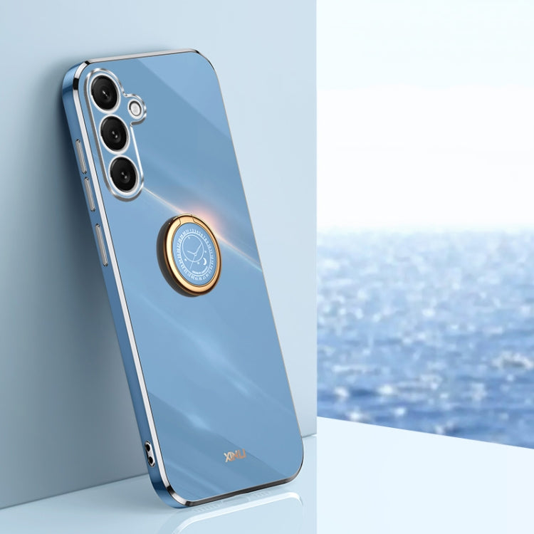 For Samsung Galaxy S25 5G XINLI Straight Edge 6D Electroplate TPU Phone Case with Ring Holder(Celestial Blue) - Galaxy S25 5G Cases by XINLI | Online Shopping South Africa | PMC Jewellery | Buy Now Pay Later Mobicred