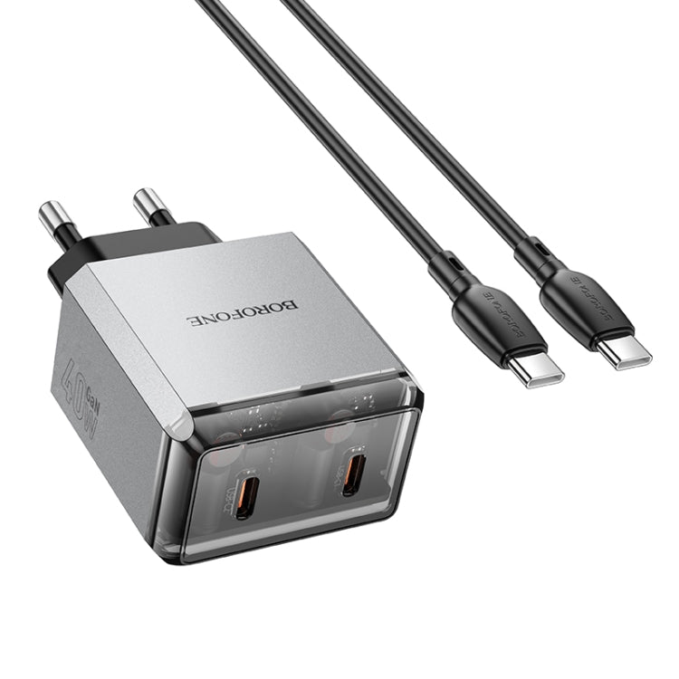 BOROFONE BN21 PD 40W 2 Type-C Charger with 1m Type-C to Type-C Cable Set, For:EU Plug(Tarnish) - USB Charger by Borofone | Online Shopping South Africa | PMC TechLife | Buy Now Pay Later Mobicred