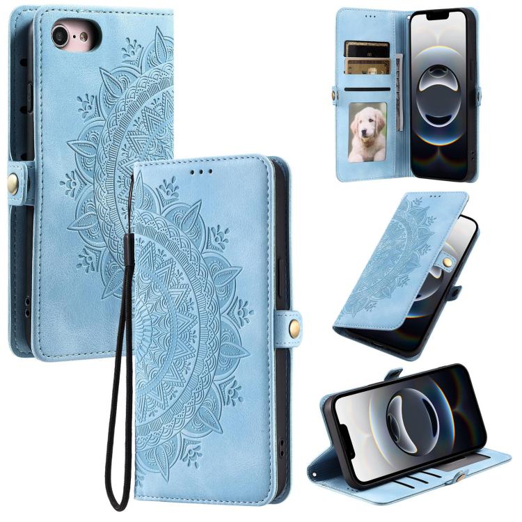 For iPhone 16e Skin Feel Totem Embossed Leather Phone Case(Blue) - iPhone 16e Cases by PMC TechLife | Online Shopping South Africa | PMC TechLife | Buy Now Pay Later Mobicred