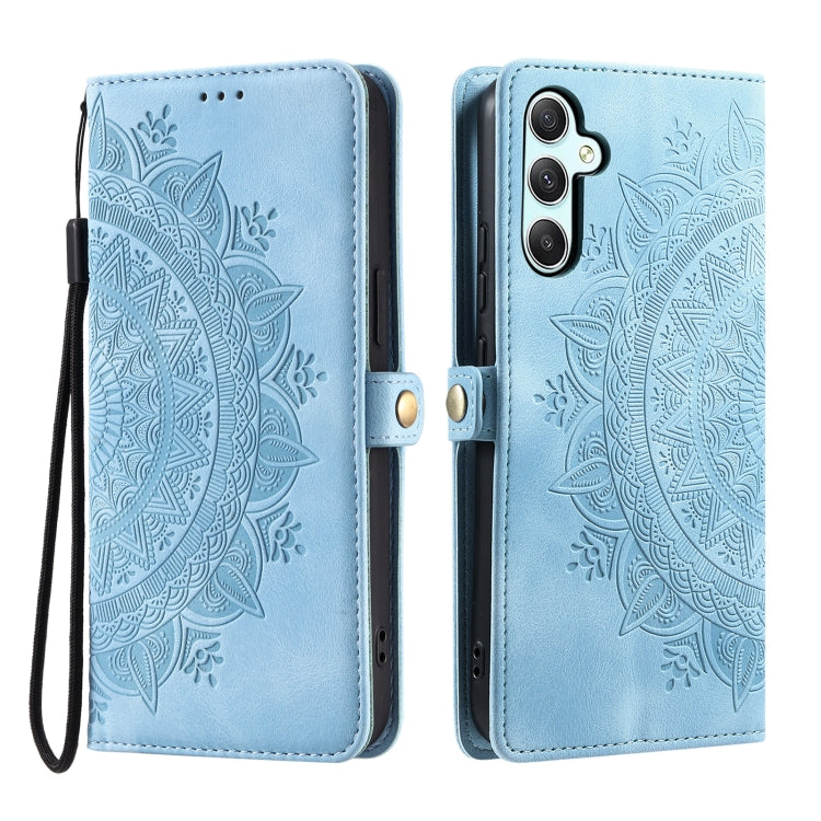 For Samsung Galaxy S25 5G Skin Feel Totem Embossed Leather Phone Case(Blue) - Galaxy S25 5G Cases by PMC Jewellery | Online Shopping South Africa | PMC Jewellery | Buy Now Pay Later Mobicred