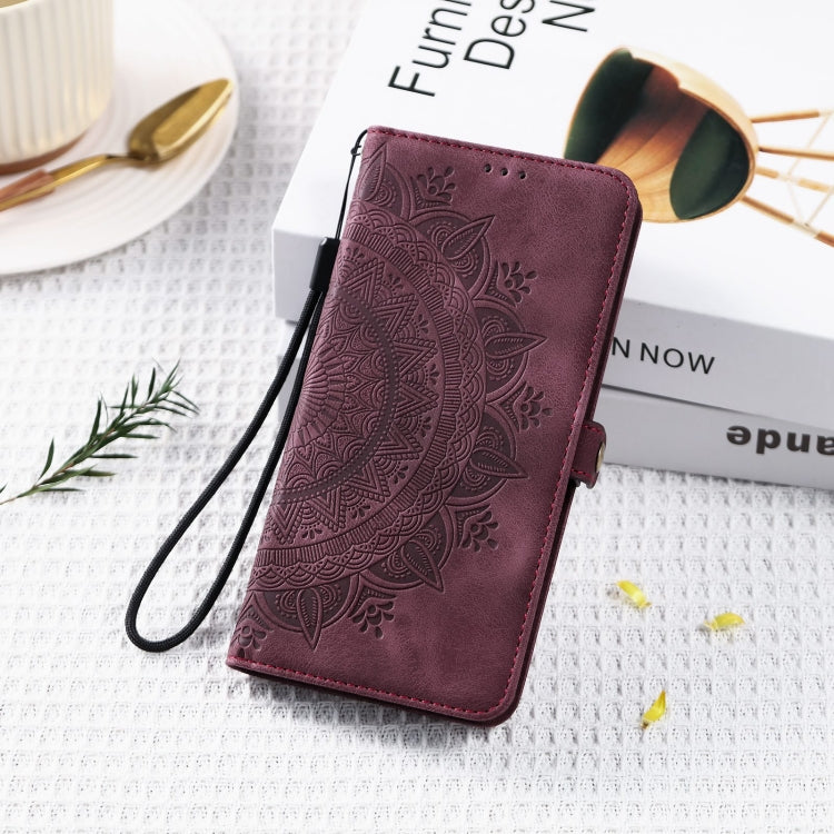 For Samsung Galaxy S25+ 5G Skin Feel Totem Embossed Leather Phone Case(Wine Red) - Galaxy S25+ 5G Cases by PMC Jewellery | Online Shopping South Africa | PMC Jewellery | Buy Now Pay Later Mobicred