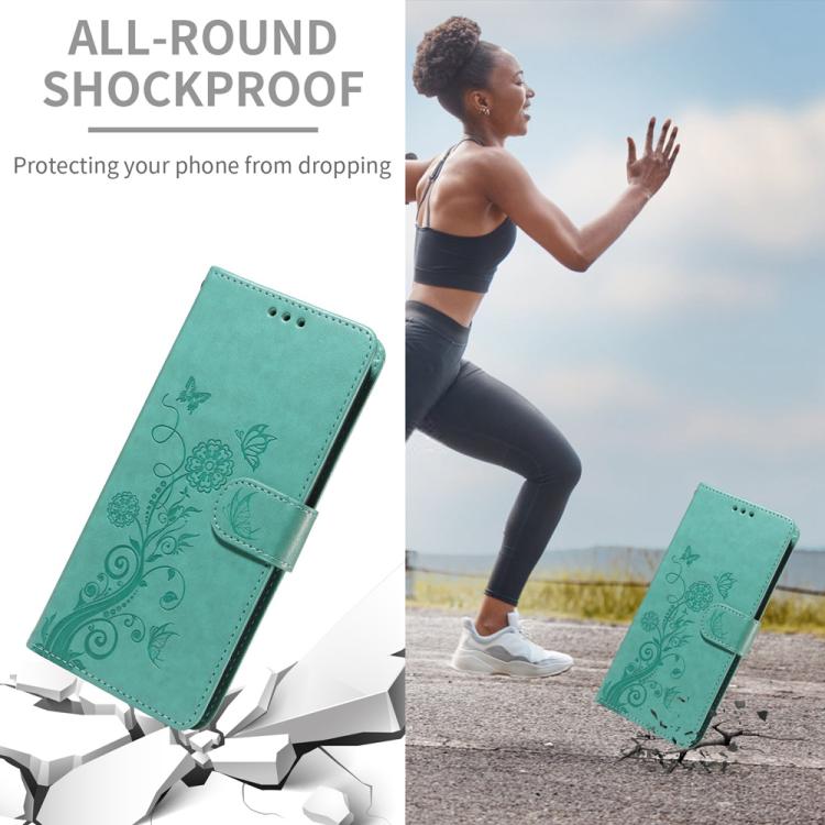 For iPhone 16e Embossed Butterfly Flowers Leather Phone Case(Green) - iPhone 16e Cases by PMC TechLife | Online Shopping South Africa | PMC TechLife | Buy Now Pay Later Mobicred